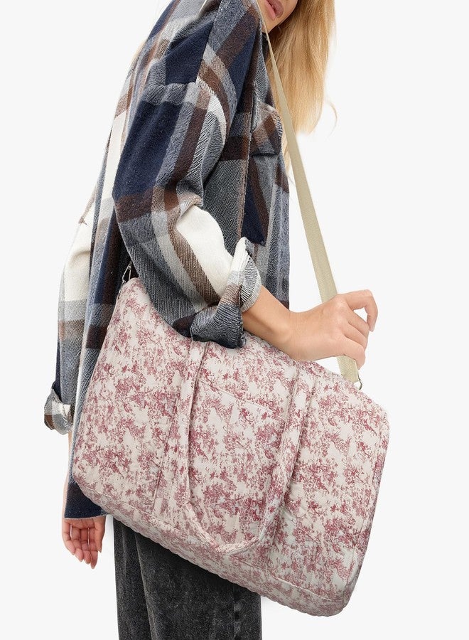 BBIQI Quilted Duffle Bag For Women Cute Weekender Bags Floral Travel Bag Cotton Diaper Tote Bag - Image 3